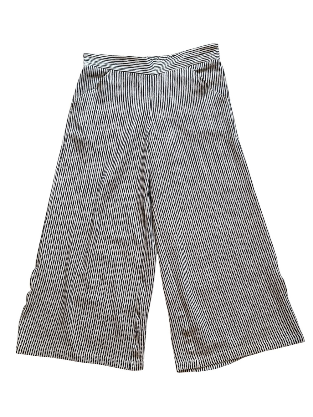 Max Studio Black & White Striped Polka Dot Wide Leg Pull-On Crop Pants Medium
